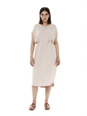 Ioanna Kourbela Loose Midi Dress – Liquid Comfort Beige Μίντι Φόρεμα Φαρδύ   Φορέματα
