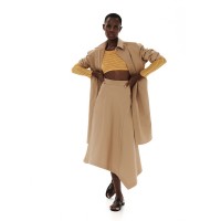 Ioanna Kourbela Midi Asymmetric Skirt – Seams and Structure Μπεζ Μίντι Ψηλόμεση Ασύμμετρη Φούστα Φούστες