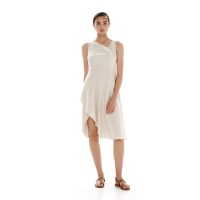 Ioanna Kourbela Midi Asymmetric Dress – Linen Love Μπεζ Ασύμμετρο Μίντι Φόρεμα Φορέματα