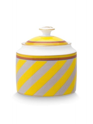 Pip Studio Pip Chique Stripes Sugar Bowl Yellow Πορσελάνινη Κίτρινη Ριγέ Ζαχαριέρα  Σερβίτσια 