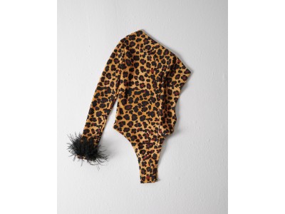 Printed One Shoulder Bodysuit With Feathers Leopard Τοπ