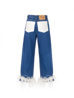 Jeans With Feathers Aand Faux Leather Pockets
