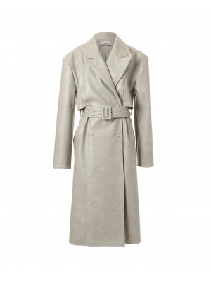 Faux Leather Trench Coat Grey
