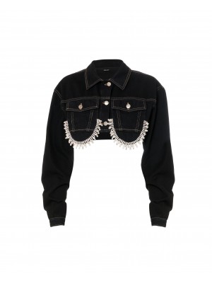 Cropped Jeans Jacket With Crystal Details