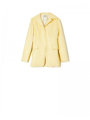Milkwhite Faux Leather Jacket Yellow Γυναικείο Κίτρινο Σακάκι Δερματίνη Πανωφόρια