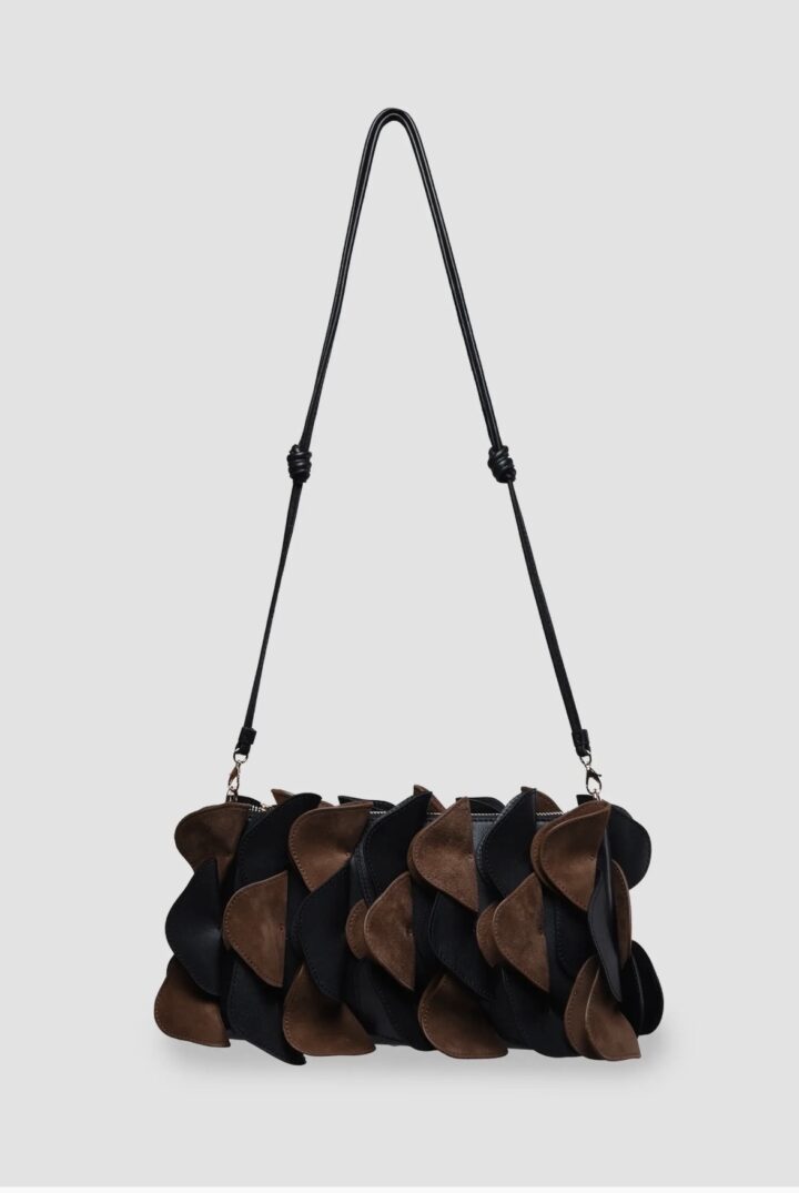 Farm Rio - Leather flower applique clutch bag black and brown